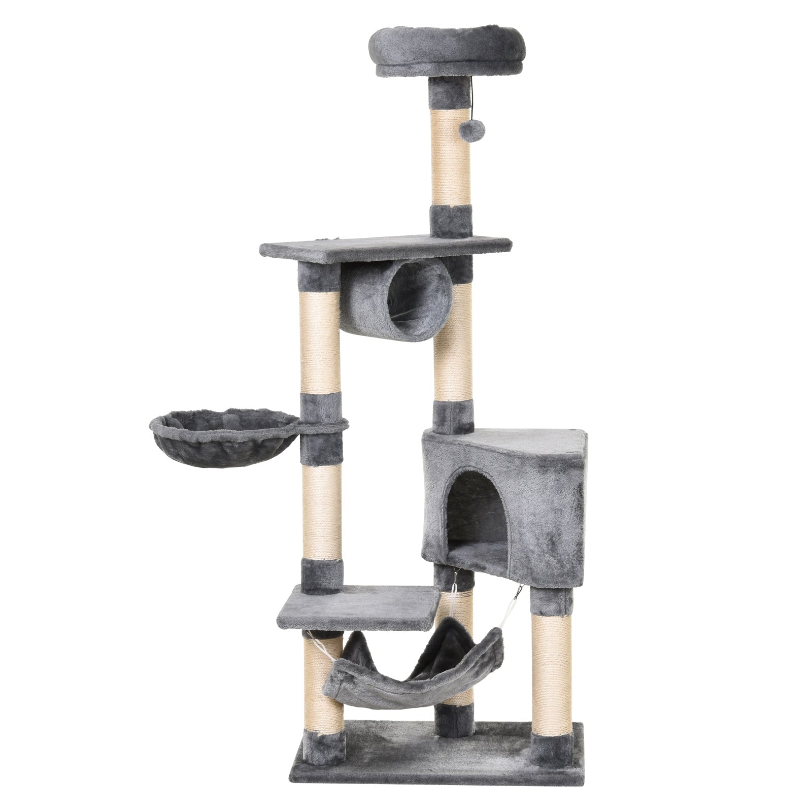 PawHut Cat Tree for Indoor Cats Condo Tower Multi-level Height 150CM  Kittens Activity Stand House with Toys & Various Scratching Posts 