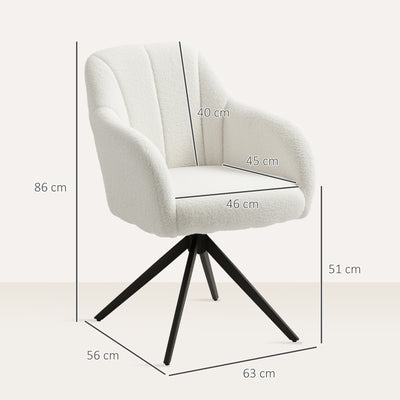 HOMCOM 360 Degree Swivel Accent Chair, Teddy Fleece Fabric Armchair, Upholstered Tufted Vanity Chair with Steel Legs for Living Room, Bedroom, Home Office, White 