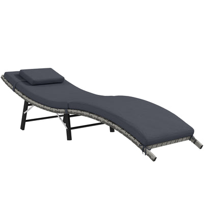 Outsunny Rattan Folding Sun Lounger Outdoor Chair with Cushion and Pillow Grey 