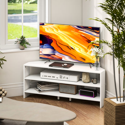 HOMCOM Corner TV Stand with 2 Open Shelves for 47 Inch TV - White 