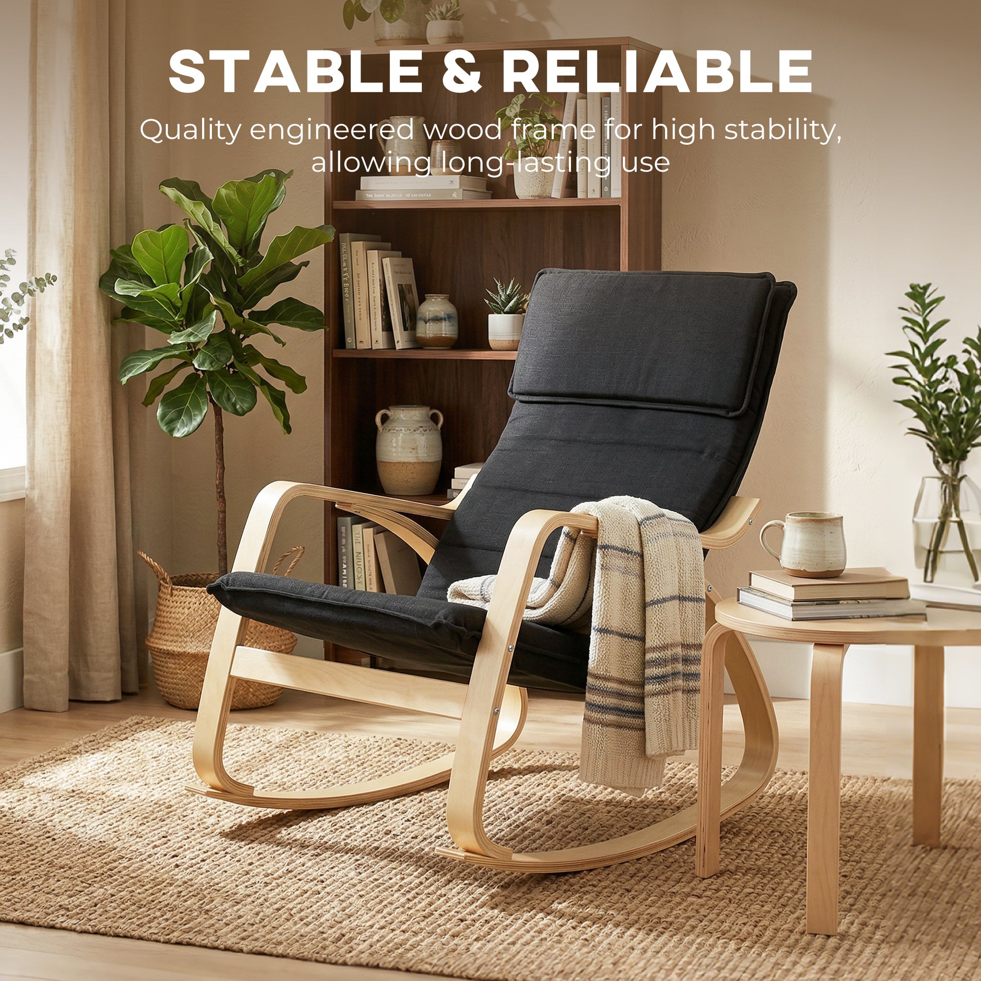 HOMCOM Lounge Chair, Comfortable Relax Rocking Chair with Headrest, 67W x 92D x 89H cm, Black 