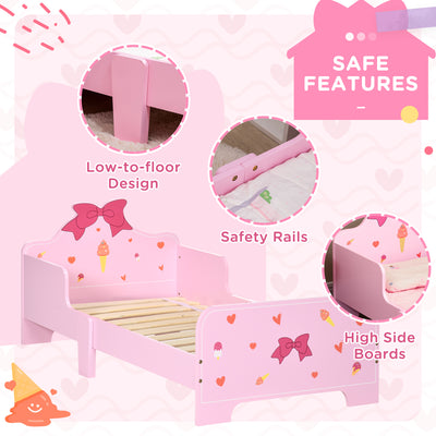 ZONEKIZ Princess-Themed Kids Toddler Bed w/ Cute Patterns, Safety Rails, for Ages 3-6 Years - Pink 