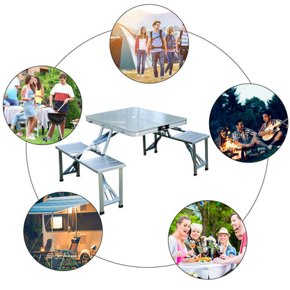 Outsunny Aluminum Portable Picnic Table Chair Set 