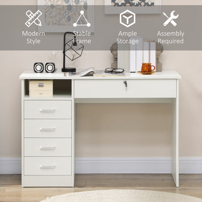HOMCOM Computer Desk, Home Office Desk with Lockable Drawer, Storage Shelf for Study Bedroom, 110 x 50 x 76 cm, White 