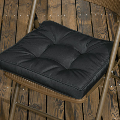 Outsunny Set of 4 Garden Seat Cushion with Ties, 42 x 42cm Replacement Dining Chair Seat Pad, Black 