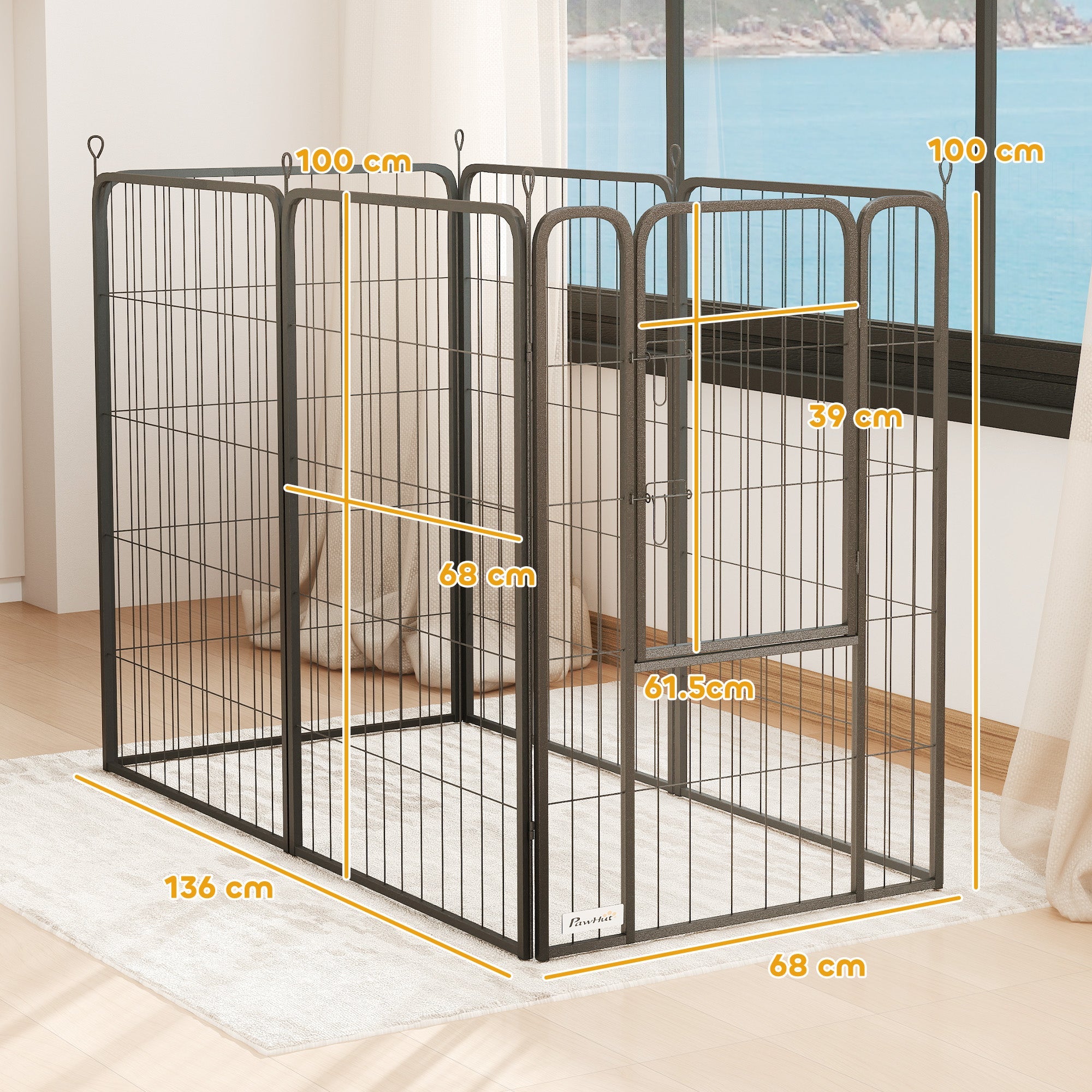 PawHut 6 Panels Heavy Duty Dog Playpen with Secure Door, for Indoor Outdoor, for Garden, Camping, 100cm High 