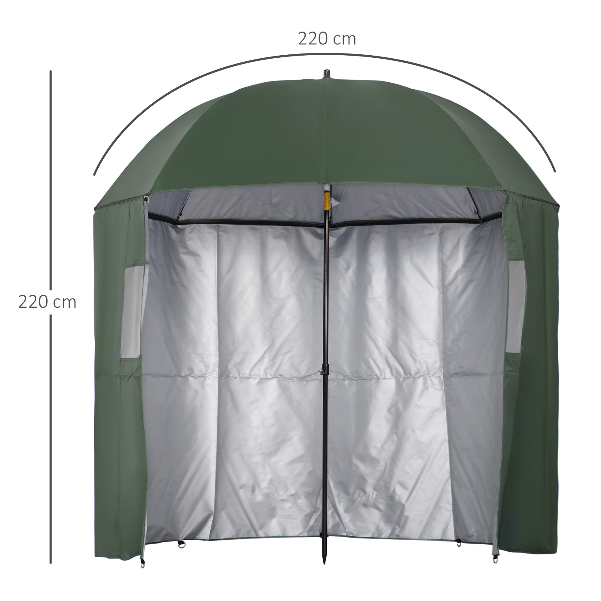 Outsunny 2m Beach Parasol Fishing Umbrella Brolly with Sides and Push Botton Tilt Sun Shade Shelter with Carry Bag, UV30+, Green 