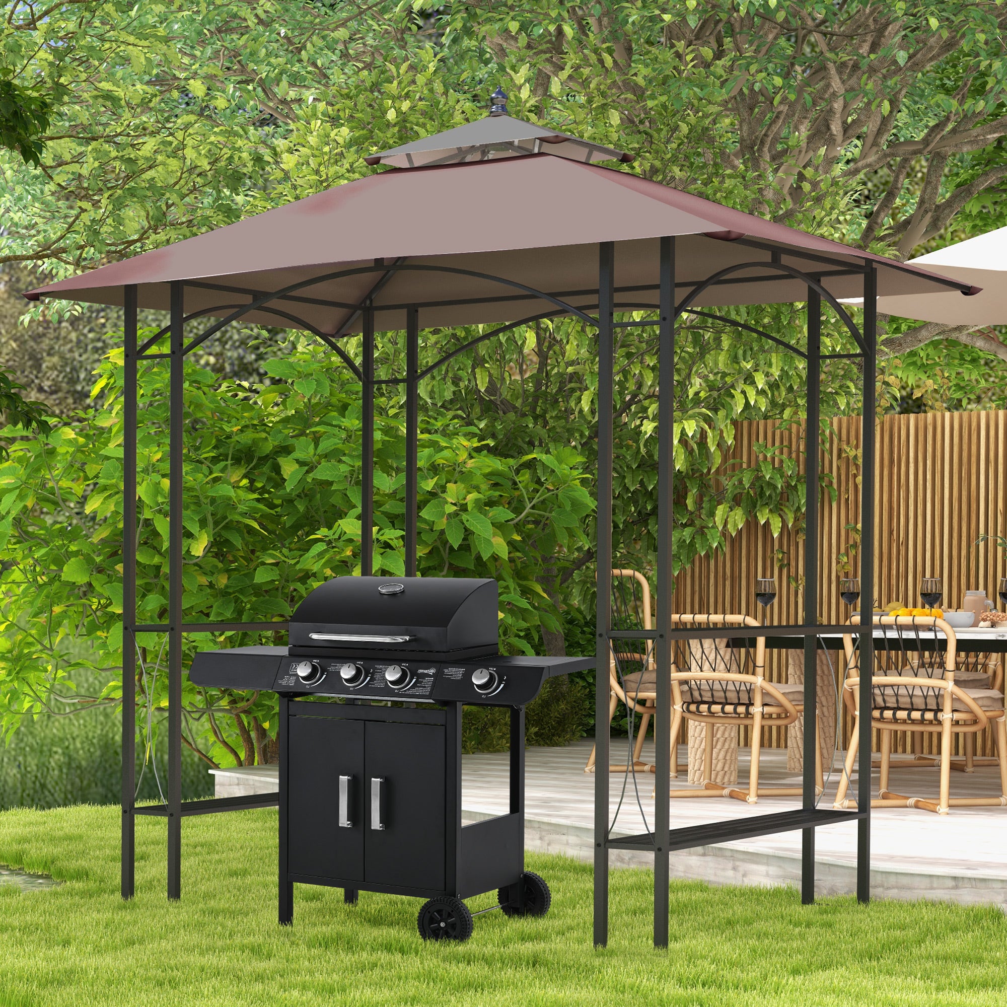 Outsunny 2.5 x 1.5m BBQ Tent Canopy Patio Outdoor Awning Gazebo Party Sun Shelter - Coffee 