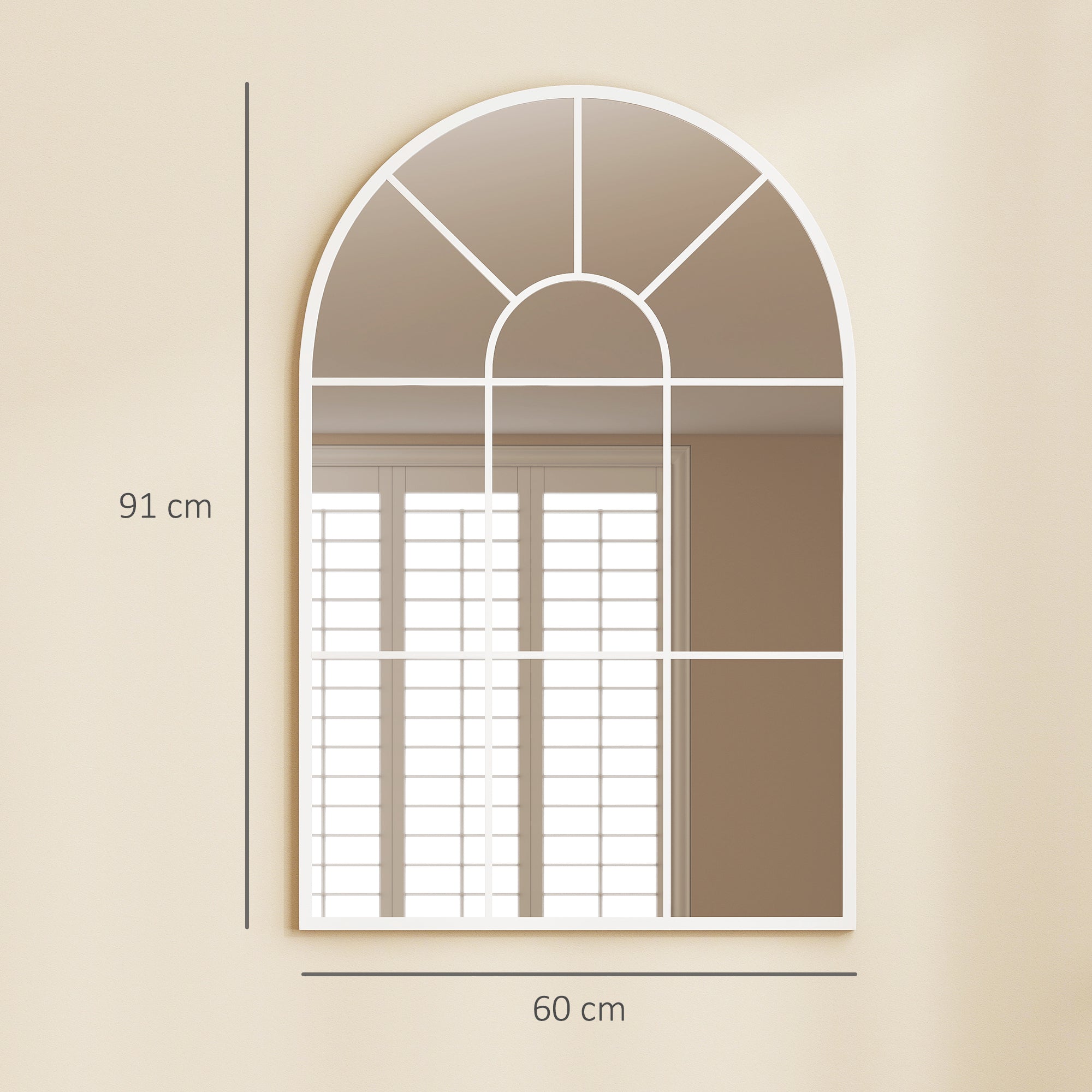 HOMCOM 90 X 61cm Arched Grid Mirror - White 