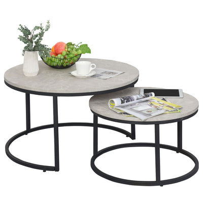 HOMCOM Set of Two Marble-Effect Stacking Tables - Wood Grey 