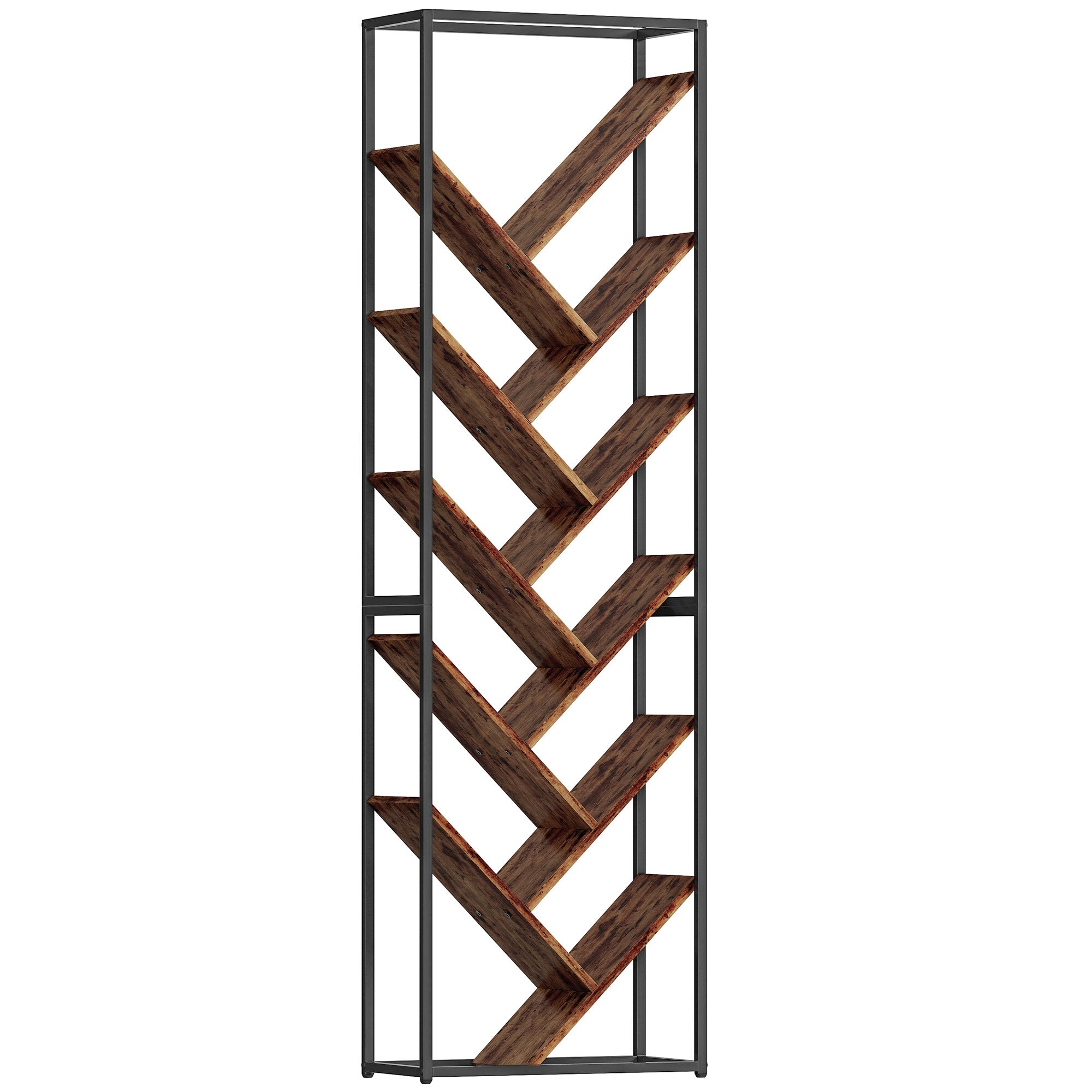 HOMCOM 10 Shelf Industrial-Style Bookshelf - Black/Brown 
