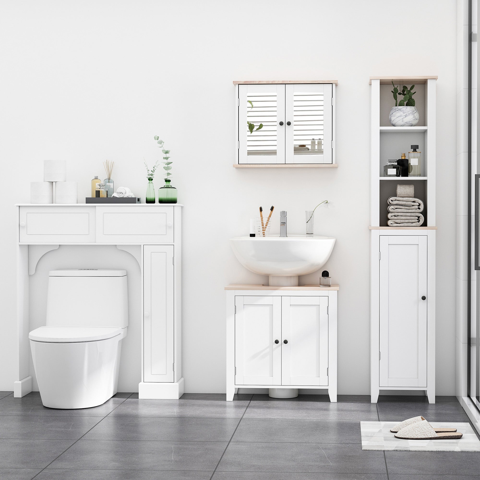 kleankin Bathroom Mirror Cabinet Wall Mounted Storage Cupboard with Double Door and Adjustable Shelf, White 