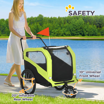PawHut Dog Bike Trailer, 2 in 1 Dog Stroller for Large Dogs with Hitch, Quick-release 20" Wheels, Pet Bicycle Cart Trolley Carrier for Travel, Green 