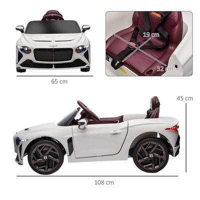 HOMCOM Bentley Bacalar Licensed 12V Kids Electric Car, with Remote Control, White 