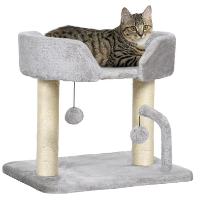PawHut 42cm Indoor Cat Tree, with Toy Balls, Sisal Scratching Post - Light Grey 