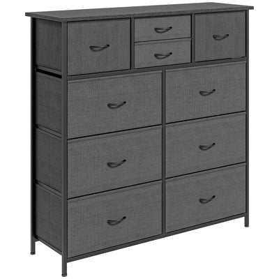 HOMCOM Bedroom Chest of Drawers, 10 Drawer Dresser with Foldable Fabric Drawers and Steel Frame, Black 