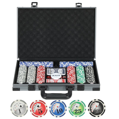 SPORTNOW 400-Piece Poker Chips Set with Lightweight ABS Case, Casino Texas Holdem Poker Set with Mat, 11.5g Numbered Poker Chips, Two Decks of Cards, Dealer, Five Dices, Grey 