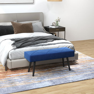 HOMCOM End of Bed Bench with X-Shape Design and Steel Legs, Upholstered Hallway Bench for Bedroom, Blue 