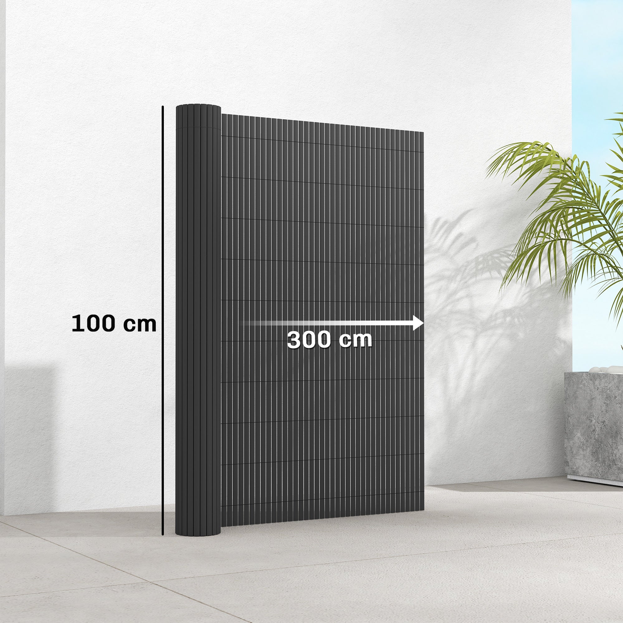 Outsunny 2Pcs Plastic Privacy Screening Fence, 1m x 3 m Waterproof Windbreak Fence, Dark Grey 