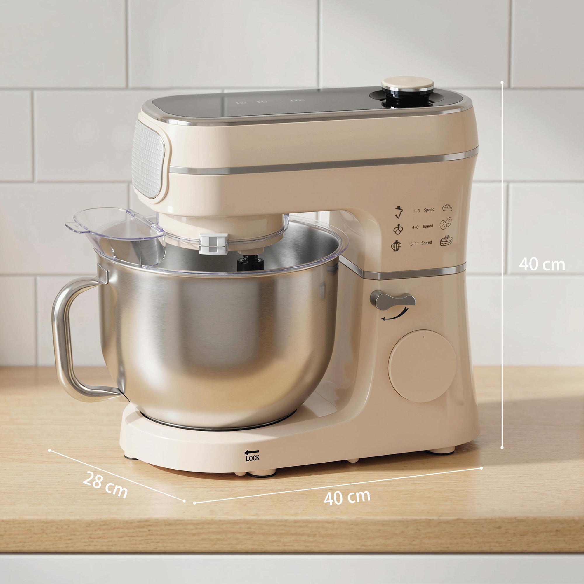 HOMCOM Stand Mixer, 6L 1400W Tilt-Head Food Mixer with 11 Speeds, Pulse & Fermentation Function, LED Display, Cream 