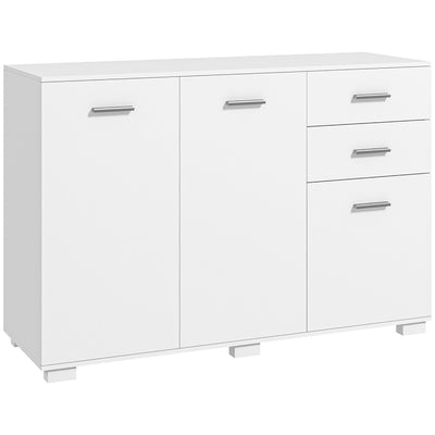 HOMCOM Sideboard, Modern Storage Cabinet with 2 Drawers, 3 Doors and Adjustable Shelves, Kitchen Cabinet for Living Room, Dining Room, White 