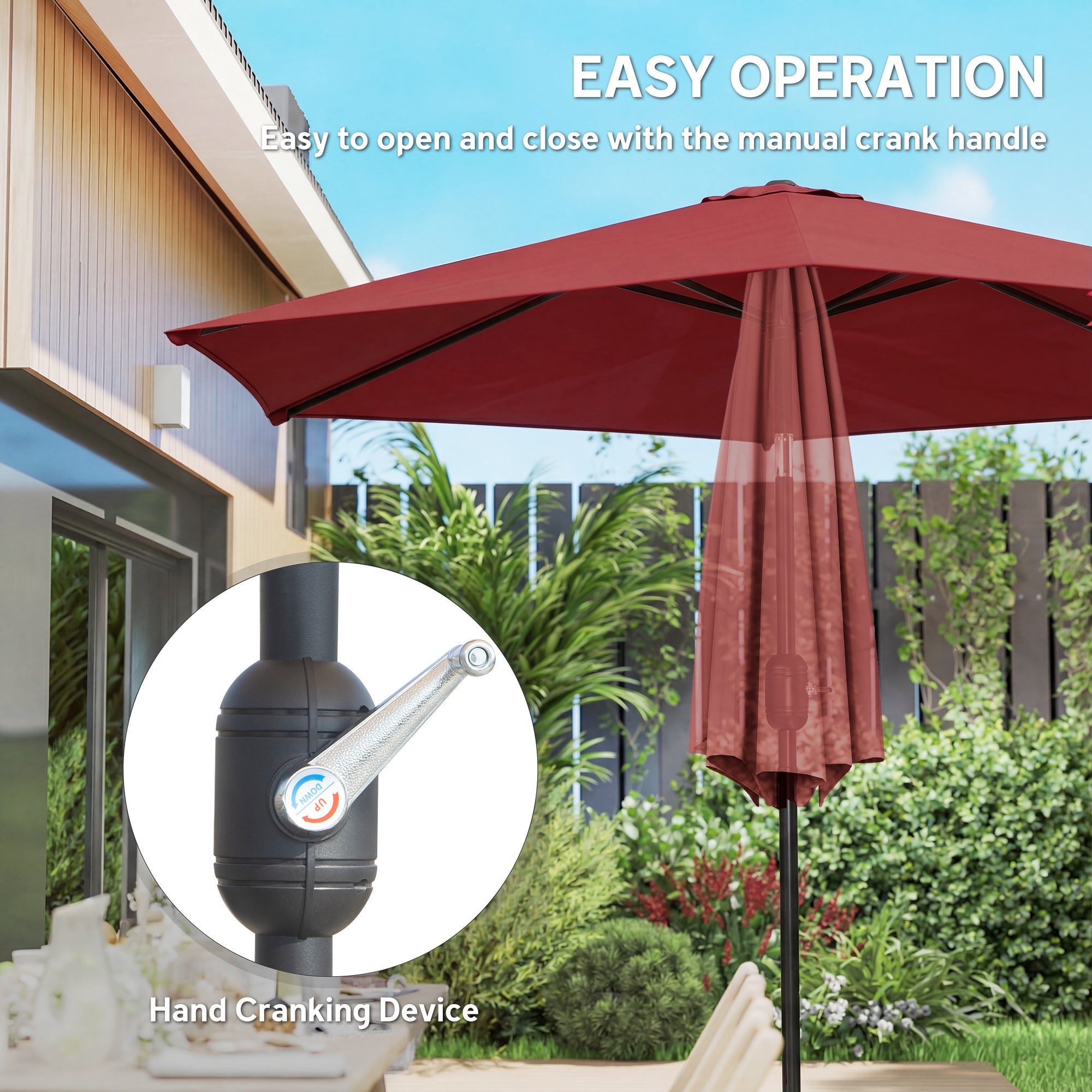 Outsunny 2.6 m Garden Parasol Umbrella with Aluminium Pole, Outdoor Patio Umbrella with Tilt and Crank, Vent, Wine Red 