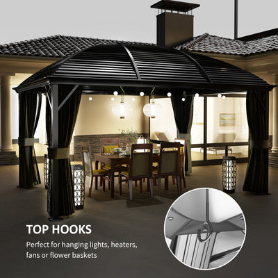 Outsunny 3 x 4m Hardtop Gazebo Canopy with Metal Roof, Aluminium Gazebo Permanent Pavilion with Netting and Curtains, Dark Grey 