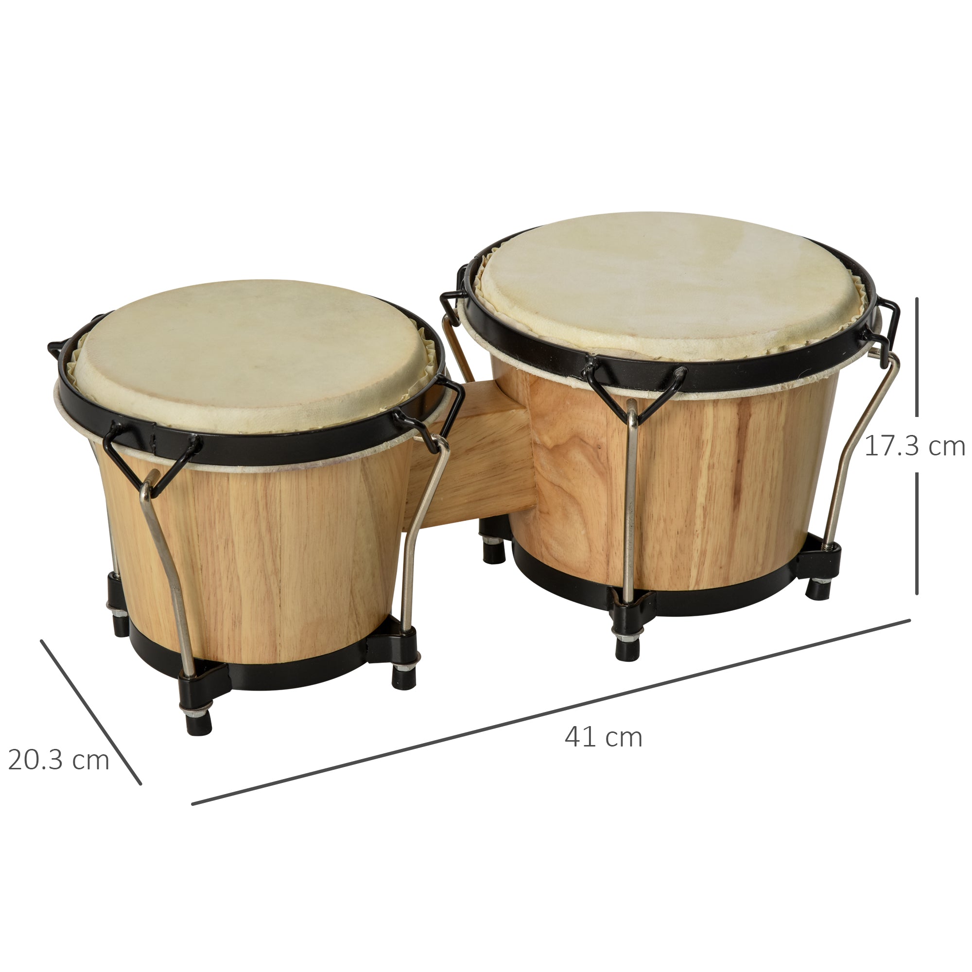 HOMCOM Wooden Bongo Drum Set Φ7.75" & Φ7" w/ Drum Head, Percussion Instrument, Drums, Tuning Wrench For Adults Beginners 