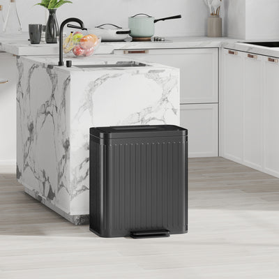 HOMCOM 40L Dual Compartment Rubbish Bin, with Soft-Close Lid - Black 