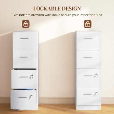 HOMCOM Four-Drawer Lockable Filing Cabinet - White Wood Effect 