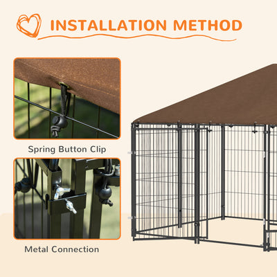PawHut Outdoor Dog Kennel Puppy Play Pen with Canopy Garden Playpen Fence Crate Enclosure Cage Rotating Bowl 211 x 141 x 151 cm 