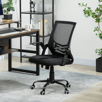 Vinsetto Mesh Office Chair, Computer Desk Chair with Flip-up Armrests, Lumbar Back Support and Swivel Wheels, Black 