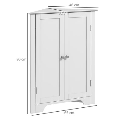 kleankin Triangle Bathroom Cabinet, Corner Bathroom Storage Unit with Adjustable Shelf and Recessed Door, Free Standing, White 