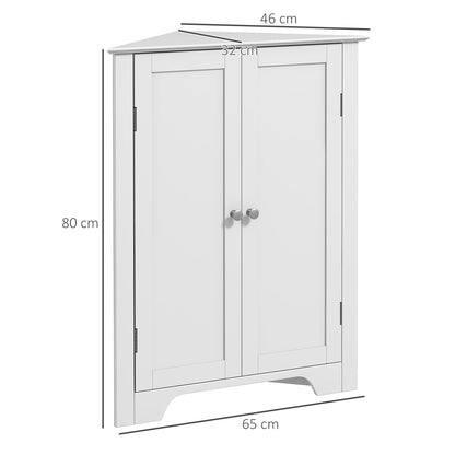 kleankin Triangle Bathroom Cabinet, Corner Bathroom Storage Unit with Adjustable Shelf and Recessed Door, Free Standing, White