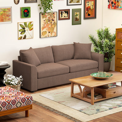 HOMCOM Modern 3 Seater Sofa with Spring Cushion, 212 cm Fabric Jumbo Cord Sofa Couch with 2 Scatter Cushions, Upholstered Corduroy Settee for Living Room, Bedroom, Home Office, Coffee 