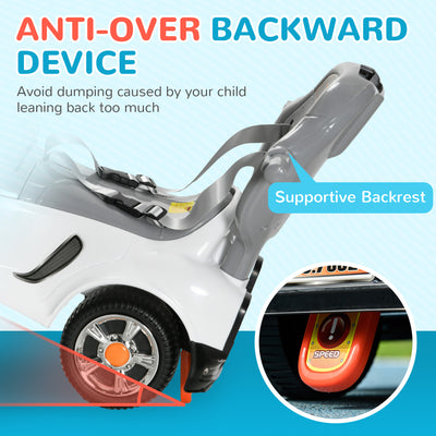 AIYAPLAY 3 in 1 Ride on Push Car, Cartoon Robot Theme Foot to Floor Slider w/ Handle Light Music Horn, Storage - White 