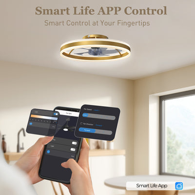 HOMCOM Ceiling Fan with Light and Remote, LED Mount Ceiling Fan with 3 Colour Temperatures, 6 Speed, 50 cm, Gold Tone 