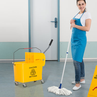 HOMCOM 20L Mop Bucket on Wheels, with Water Separation Panel - Yellow 