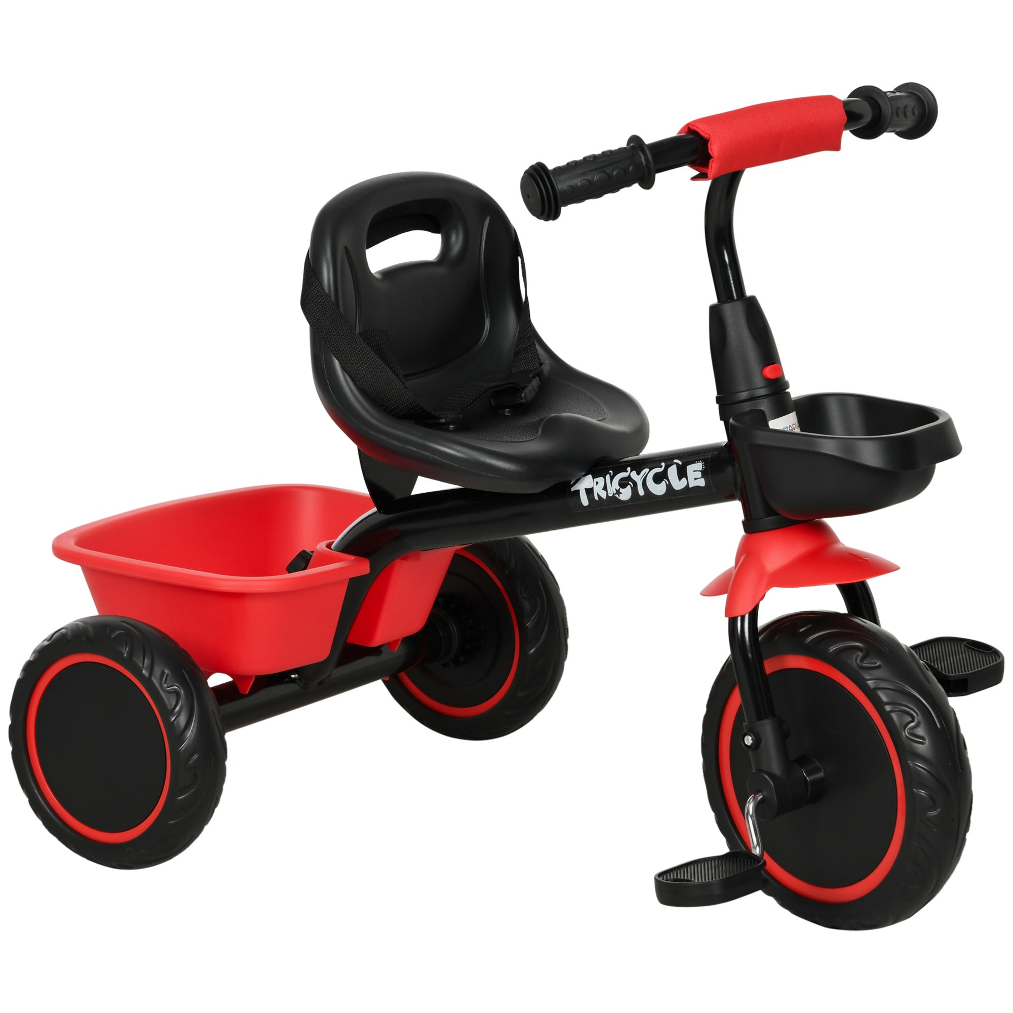 AIYAPLAY Kids Trike for 2-5 Years with Adjustable Seat, Pedal, Baskets, Red 