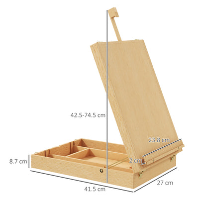 Vinsetto Wooden Table Easel Box Hold Canvas up to 61cm, Adjustable Beechwood Storage Table Box Easel, Portable Folding Artist Drawing & Sketching Board for Adults, Beginners, Artists Painting 