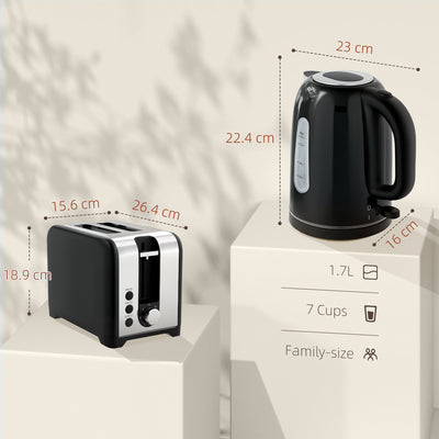 HOMCOM Simple Polished Toaster and Kettle Set - Black 