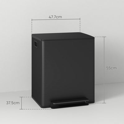 HOMCOM 50L Dual Compartment Stainless Steel Bin, with Deodoriser Holders - Black 
