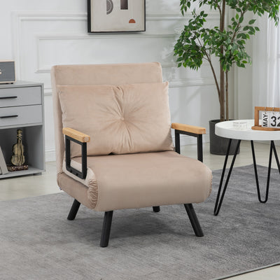 HOMCOM 4-in-1 Velvet-Feel Single Chair Bed, with Pillow - Beige 