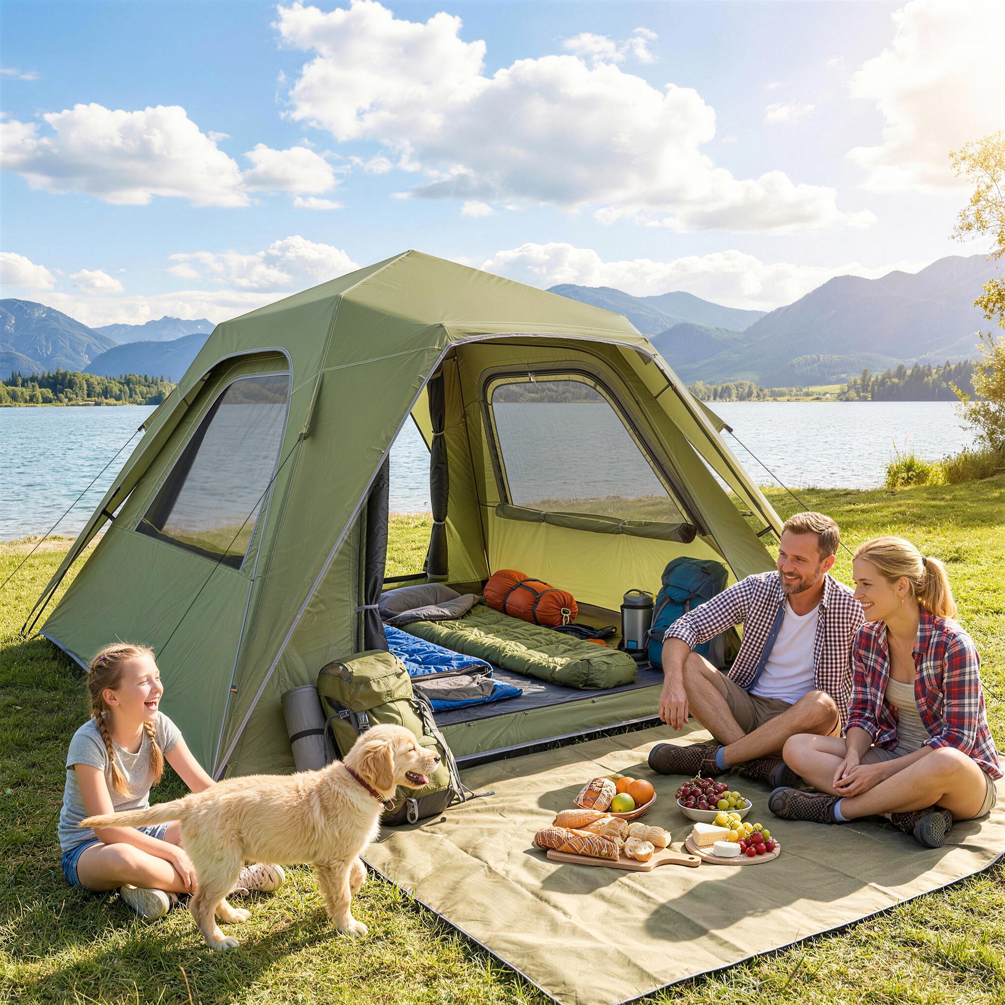 Outsunny Pop Up Tent 3000mm Waterproof Camping Tents with Mesh Windows 2-3 People Green 
