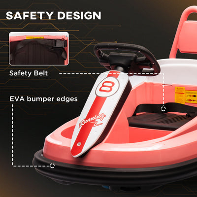 HOMCOM 6V Electric Kids Bumper Car, 6V Spin Waltz Car, with Music, Horn, Lights - Pink 
