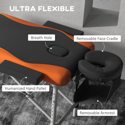 HOMCOM Foldable Massage Table Professional Salon SPA Facial Couch Bed Black and Orange 