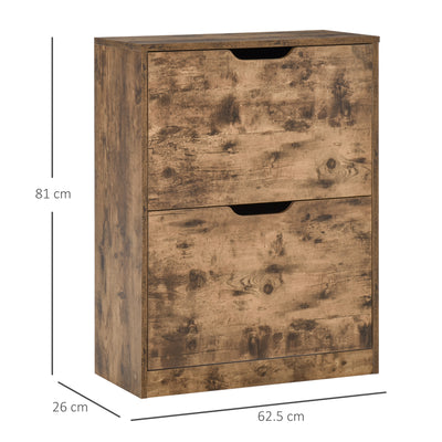 HOMCOM Industrial Shoe Cabinet with 2 Flip Drawers, Narrow Shoe Storage Cabinet for 12 Pairs, Freestanding Slim Shoe Storage Organiser for Entryway, Hallway, Rustic Brown 