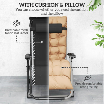 Outsunny 2 Piece Reclining Zero Gravity Sun Loungers with Cushions, Khaki 