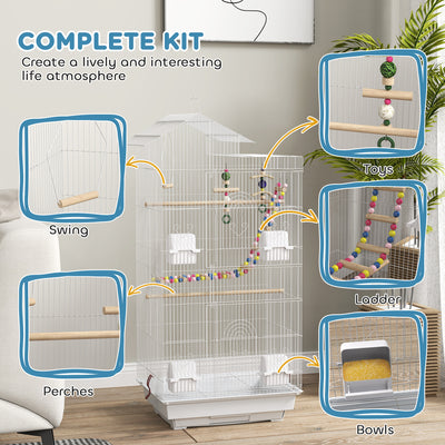 PawHut Bird Cage for Budgies, Finches, Canaries w/ Accessories, Toys, Tray, White 
