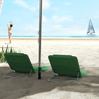 Outsunny Set of Two Metal Frame Beach Chairs, with Reclining Backs - Green 